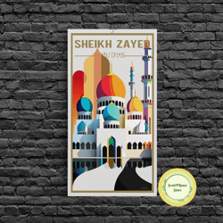 abu dhabi wall art, sheikh zayed mosque, united arab emirates poster, travel wall print, travel poster, travel wall art,