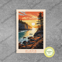 acadia national park, framed wall art canvas print, travel poster, travel art, roadtrip decor, cool wall art, retro stat