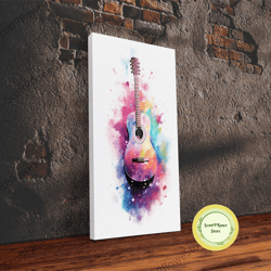 acoustic guitar graffiti art, framed canvas print, guitar poster, guitar wall art, guitar light, gifts for him, watercol