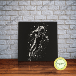 adrift - astronaut lost in space - framed canvas print - black and white space art