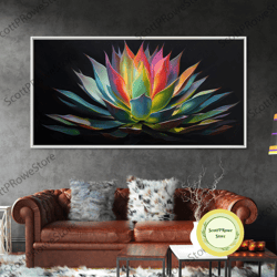 agave cactus art, modern and colorful art, rainbow agave art, plant decor, contemporary art, ready to hang, large print,