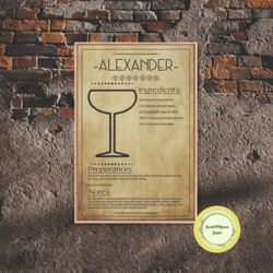 alexander cocktail - bar cart art - bar decor - framed canvas print - blueprint art - patent art - home bar decor - bar