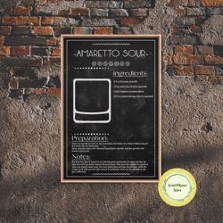 amaretto sour - bar cart art - bar decor - framed canvas print - blueprint art - patent art - home bar decor - bar art c