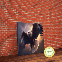 american bald eagle in flight, watercolor, framed canvas print