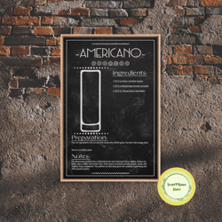 americano cocktail art - bar cart art - bar decor - framed canvas print - blueprint art - patent art - home bar decor -