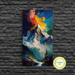 annapurna iii, mountain art, rustic mountain landscape wall art, framed canvas print, abstract oil painting print, mount