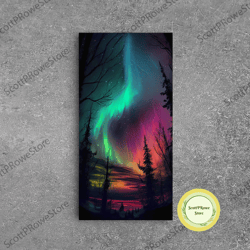 aurora borealis, northern lights art, framed canvas print, snow capped mountain landscape art-1