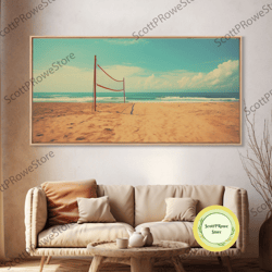 beach volleyball net, framed canvas print, liminal art, framed wall decor, beach photography, surf art, surf print, naut