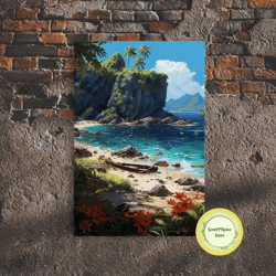 beach wall art, framed canvas print, beach canvas wall art, long beach wall art - abandoned - stuck on a desert island