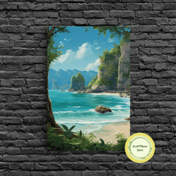 beach wall art, ocean print, seashore wall print, canvas print, wall art, vertical art, birthday gift, beach house wall