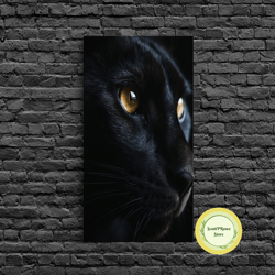 Beautiful Black Cat Portrait, Cat Photography, Framed Canvas Print, Framed Art, Halloween Witch Cat Art
