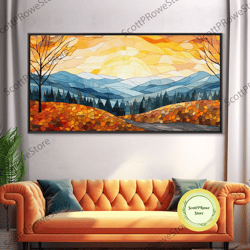beautiful fall decor centerpiece framed canvas print, autumn decor, fall wall art, above mantle wall art, stained glass