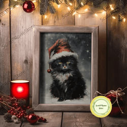 black cat art, framed canvas print, halloween canvas print, goth art, dark academia, fall decor, witchy vibes