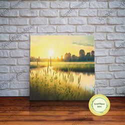 boho style mountain landscape, minimalist art, sunset over the mountains