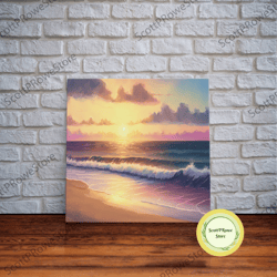 boho style whimsical beach art, framed canvas print, minimalist modern farmhouse decor, maine beach art