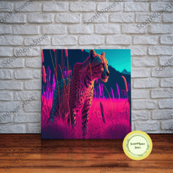 cheetah art print, framed canvas print, leopard art, leopard print, retro synthwave art, cheetah wall art, cheetah paint