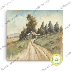 country roads at sunset, cottagecore art, framed canvas, poster print, wall art, rustic primitive wall art, farmhouse de
