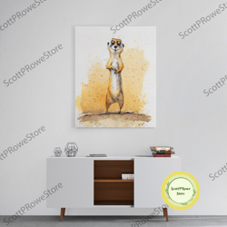 cute cartoon meerkat art, framed canvas print, kid room art, boy's room art, cartoon animal prints-1