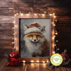 cute christmas decor, christmas wall art, vintage winter wonderland christmas village oil painting canvas print, framed