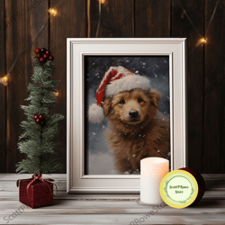 cute christmas fox in a santa hat, christmas art, christmas decor, christmas wall art, farmhouse christmas, vintage chri