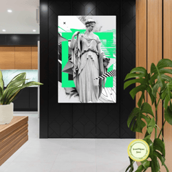sculpture wall art, neon green canvas art, greek gods wall decor, modern art, roll up canvas, stretched canvas art, fram