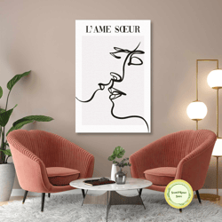 soulmate wall art, minimal wall art, kissing couple canvas art, boho decor, roll up canvas, stretched canvas art, framed
