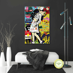 the sailor and his lover kiss goodbye graffiti roll up canvas, stretched canvas art, framed wall art painting