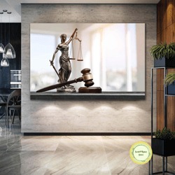 themis statue sword scales justice knocker judge prosecutor law decorative roll up canvas, stretched canvas art, framed