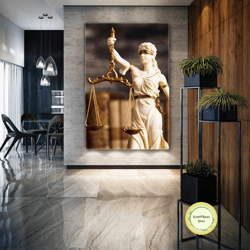 themis wall art, gold statue canvas art, law wall decor, roll up canvas, stretched canvas art, framed wall art painting