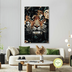 tiger animal decorative in flowers roll up canvas, stretched canvas art, framed wall art painting