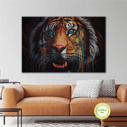 tiger head silhouette tiger roll up canvas, stretched canvas art, framed wall art painting