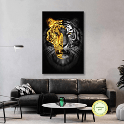 tiger wall art ,animal canvas art, gold liquid wall decor, roll up canvas, stretched canvas art, framed wall art paintin