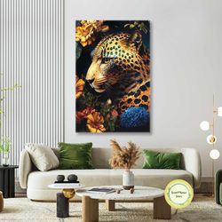 tiger wall art, flower wall art decor, animal wall art decor, roll up canvas, stretched canvas art, framed wall art pain