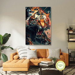 tiger wall art, graffiti canvas art, animal wall art decor, roll up canvas, stretched canvas art, framed wall art painti