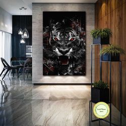 tiger wall art, power wall decor, animal canvas art, roll up canvas, stretched canvas art, framed wall art painting