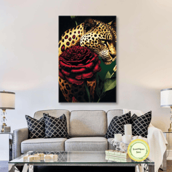 tiger wall art, rose wall art, luxury wall art, gift for her, roll up canvas, stretched canvas art, framed wall art pain