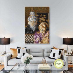 tile vase wall art, nostalgic wall decor, living room canvas art, roll up canvas, stretched canvas art, framed wall art