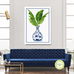 tile vase wall art, plant canvas art, minimal art, boho wall art decor, roll up canvas, stretched canvas art, framed wal