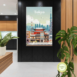 tokyo wall art, japan canvas art, traditional asian house wall decor, roll up canvas, stretched canvas art, framed wall