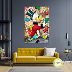 uncle scrooge poster, dollar canvas art, money wall art, modern wall decor, roll up canvas, stretched canvas art, framed
