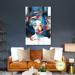underwater wall art, koi fish canvas art, woman wall art, modern wall decor, roll up canvas, stretched canvas art, frame