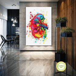 urologist wall art, kidney illustration canvas art, colorful wall decor, roll up canvas, stretched canvas art, framed wa