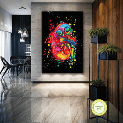 urologist wall art, kidney canvas art, colorful wall decor, roll up canvas, stretched canvas art, framed wall art painti
