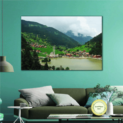 uzungol long lake landscape trabzon roll up canvas, stretched canvas art, framed wall art painting