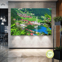 uzungol long lake trabzon black sea nature landscape greenery roll up canvas, stretched canvas art, framed wall art pain