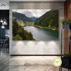 uzungl long lake mosque trabzon uzungl view black sea natural beauties roll up canvas, stretched canvas art, framed wall