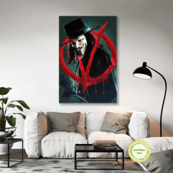 v for vendetta wall art, mask canvas art, movie wall decor, roll up canvas, stretched canvas art, framed wall art painti