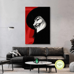 v for vendetta wall art, movie wall decor, ideas are bulletproof canvas art, roll up canvas, stretched canvas art, frame