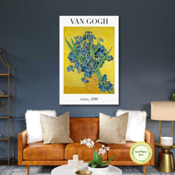 van gogh wall art, iris flower canvas art, blue flower, boho wall art decor, roll up canvas, stretched canvas art, frame