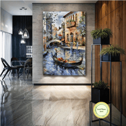 venice wall art, gondols canvas art, city wall decor, roll up canvas, stretched canvas art, framed wall art painting